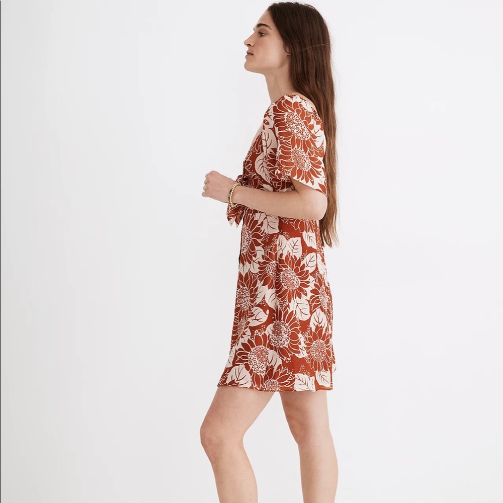 New Madewell Silk Tie-Front Mini Dress in Sunflower Season - Size 2 - Picture 6 of 8